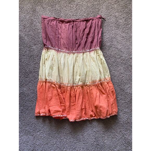 Kaaku Multicolor Ombre Gauzy 100% Cotton Sequence Tiered Boho Hippie Midi Skirt - Picture 6 of 6